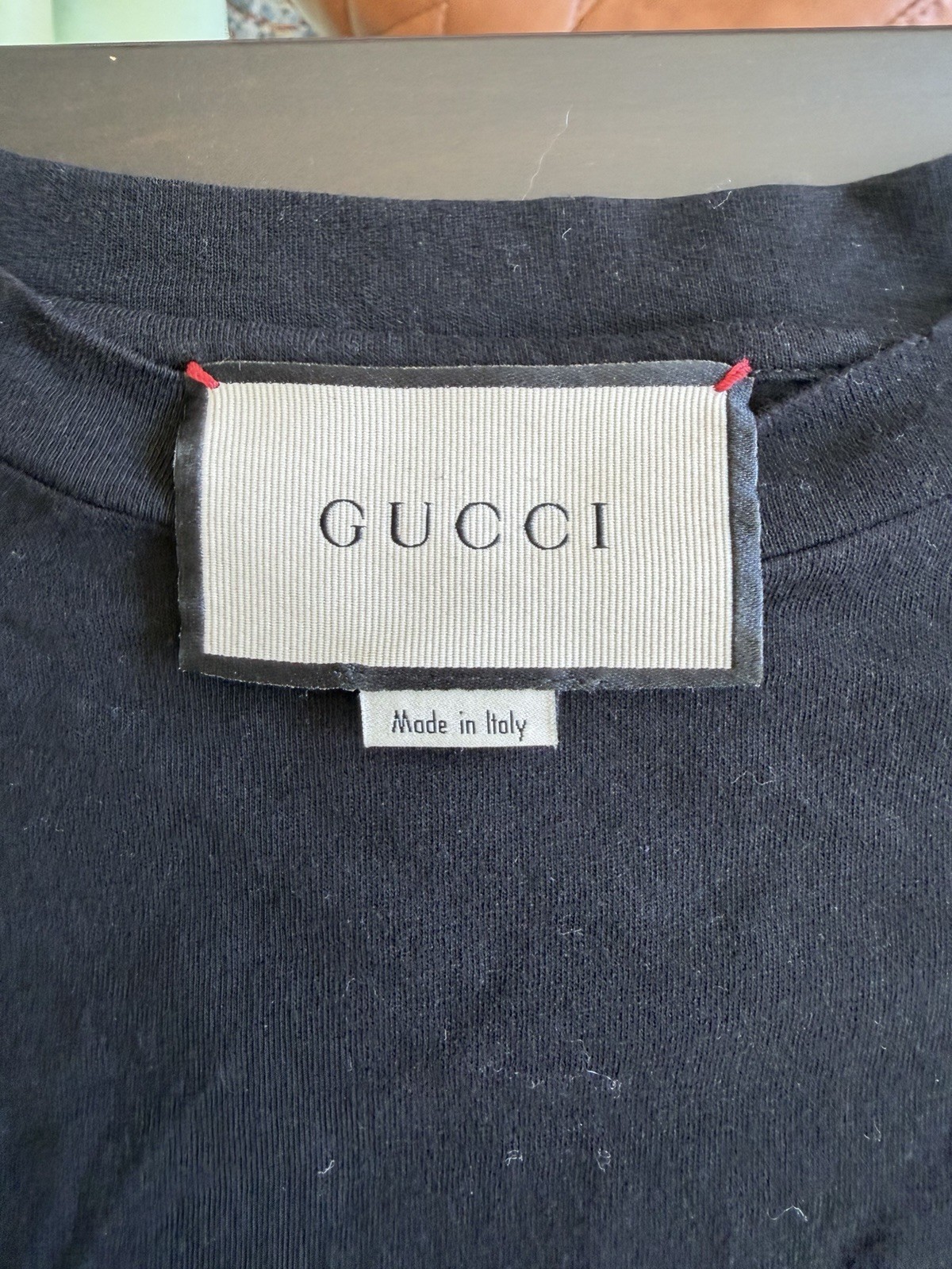 Gucci Men’s S Black Cotton Jersey Crewneck Tee Web Stripe Embroidered Logo gallery