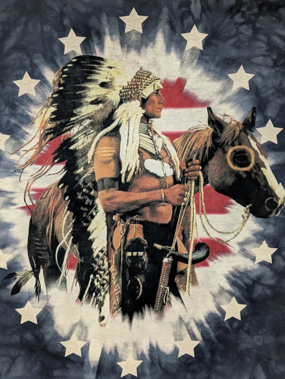 The Mountain Mens T-shirt Vintage Blue Chief On Horseback Leather Tag XL #6118