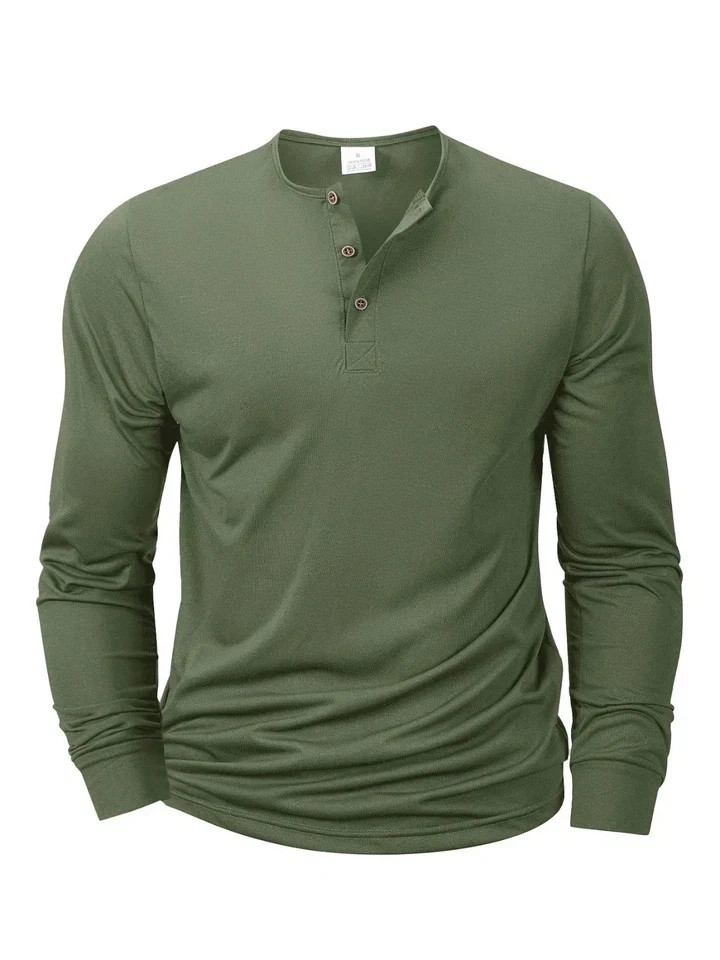 Mens Cotton Slim Fit Long Sleeve Henley T-Shirt Casual Button Tee Top Gym Gift gallery