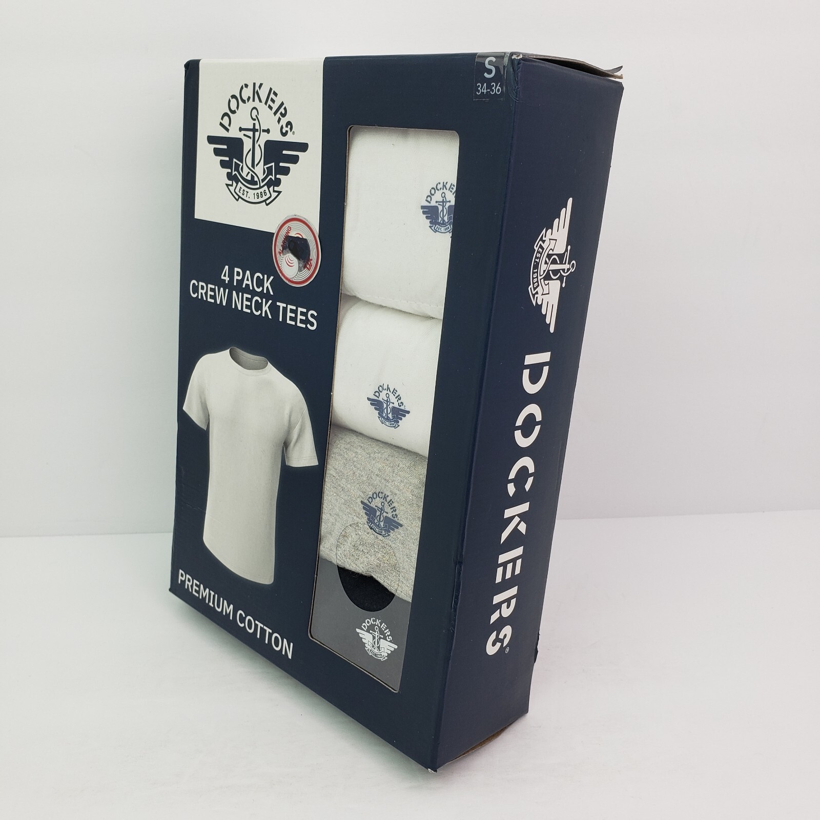 Dockers Mens Size S 34-36 White Gray Black Premium Cotton Crew Neck T-Shirts 4Pk gallery