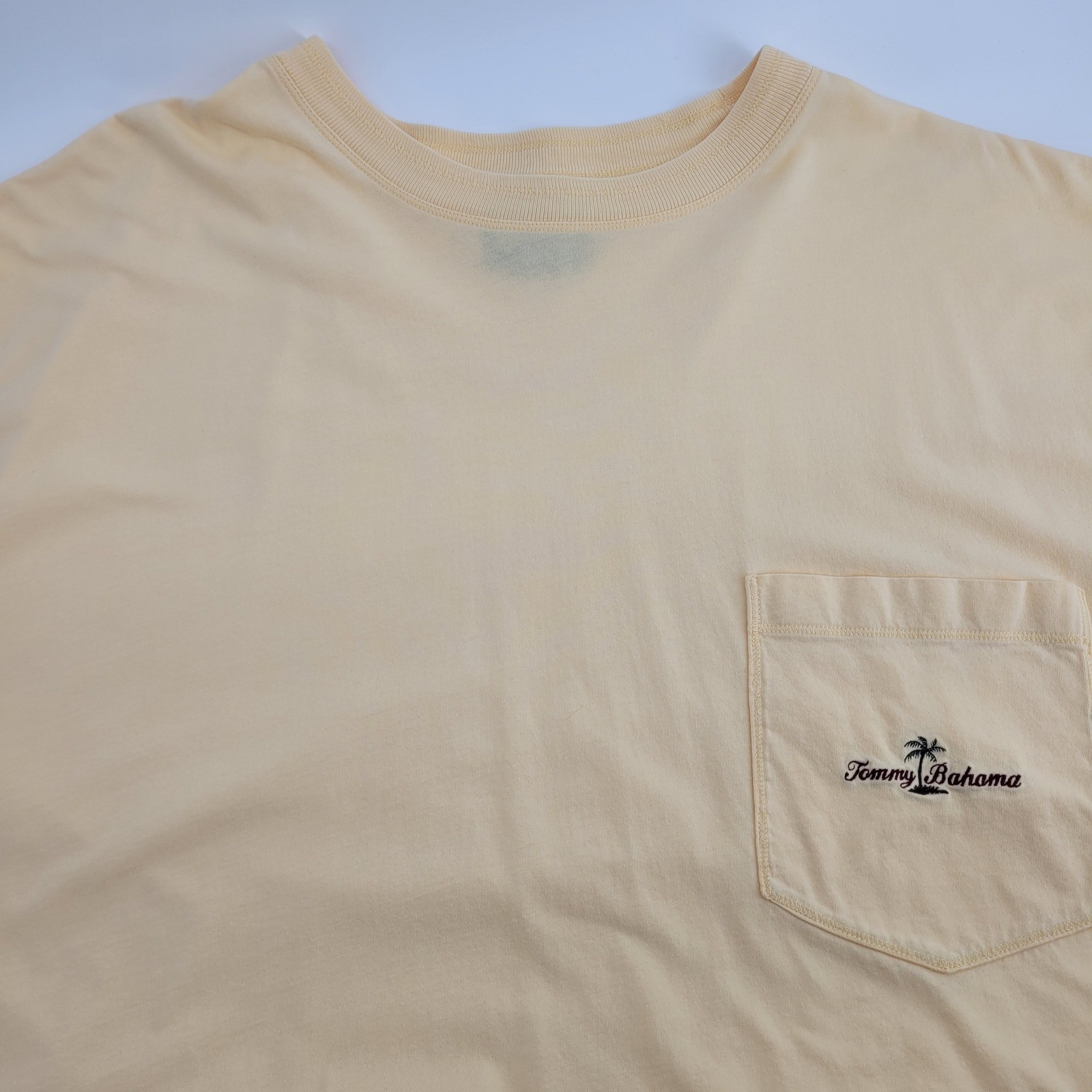 Tommy Bahama Mens XL Pale Yellow Cotton Embroidered Pocket T-Shirt Short Sleeve gallery