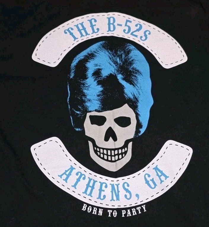 The B-52s T-Shirt XL Black Biker Skull Beehive Born to Party Athens GA Band Tee