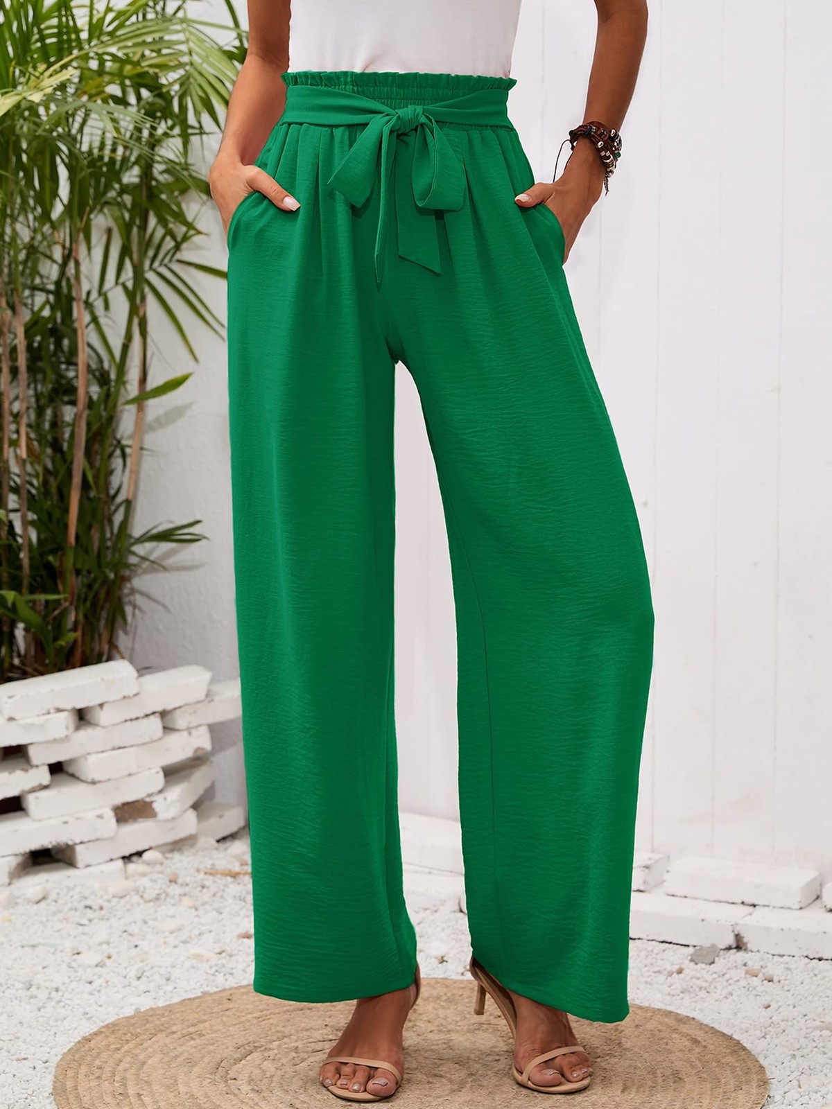 Women Wide Leg Lounge Pants With Pockets Lightweight High Waisted Loose Slack gallery