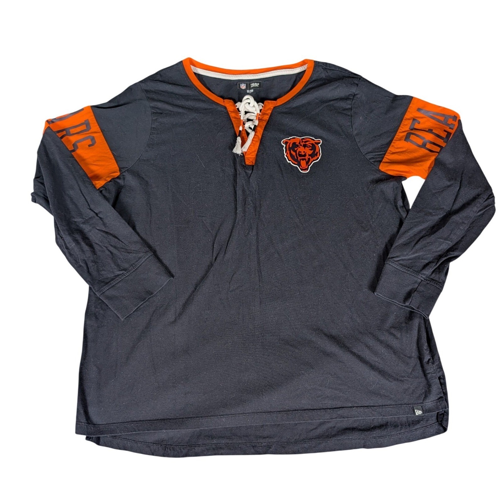NFL Team Apparel Chicago Bears Lace Up Long Sleeve Shirt Navy Blue Orange XL gallery
