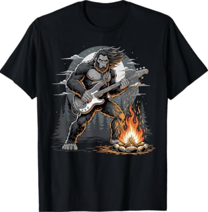 Cool Bigfoot Playing Bass Guitar, Sasquatch Big Foot Rock T-Shirt gallery