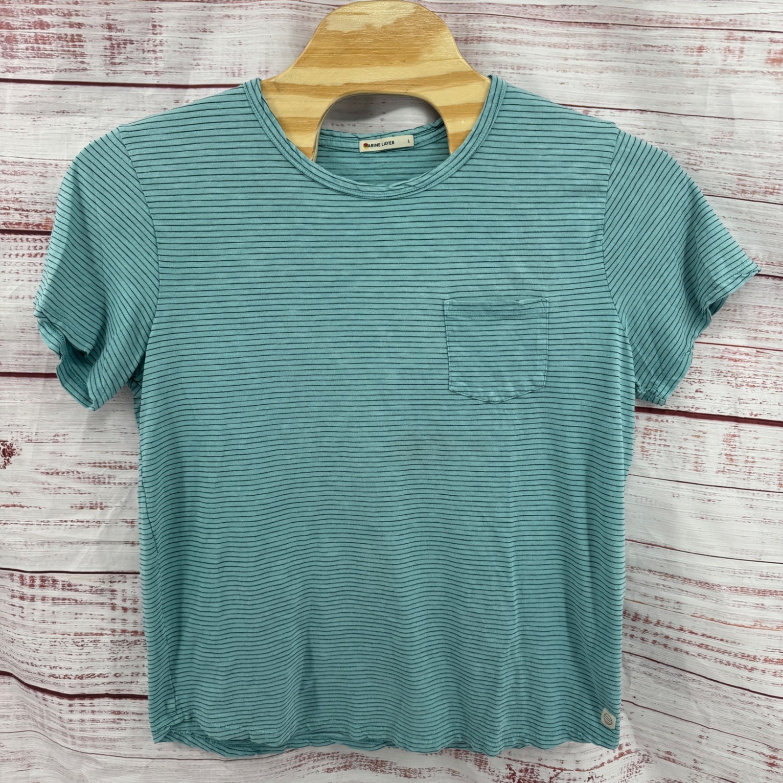 Marine Layer Shirt Mens Large Striped Short Sleeve Pocket Crewneck Casual Preppy