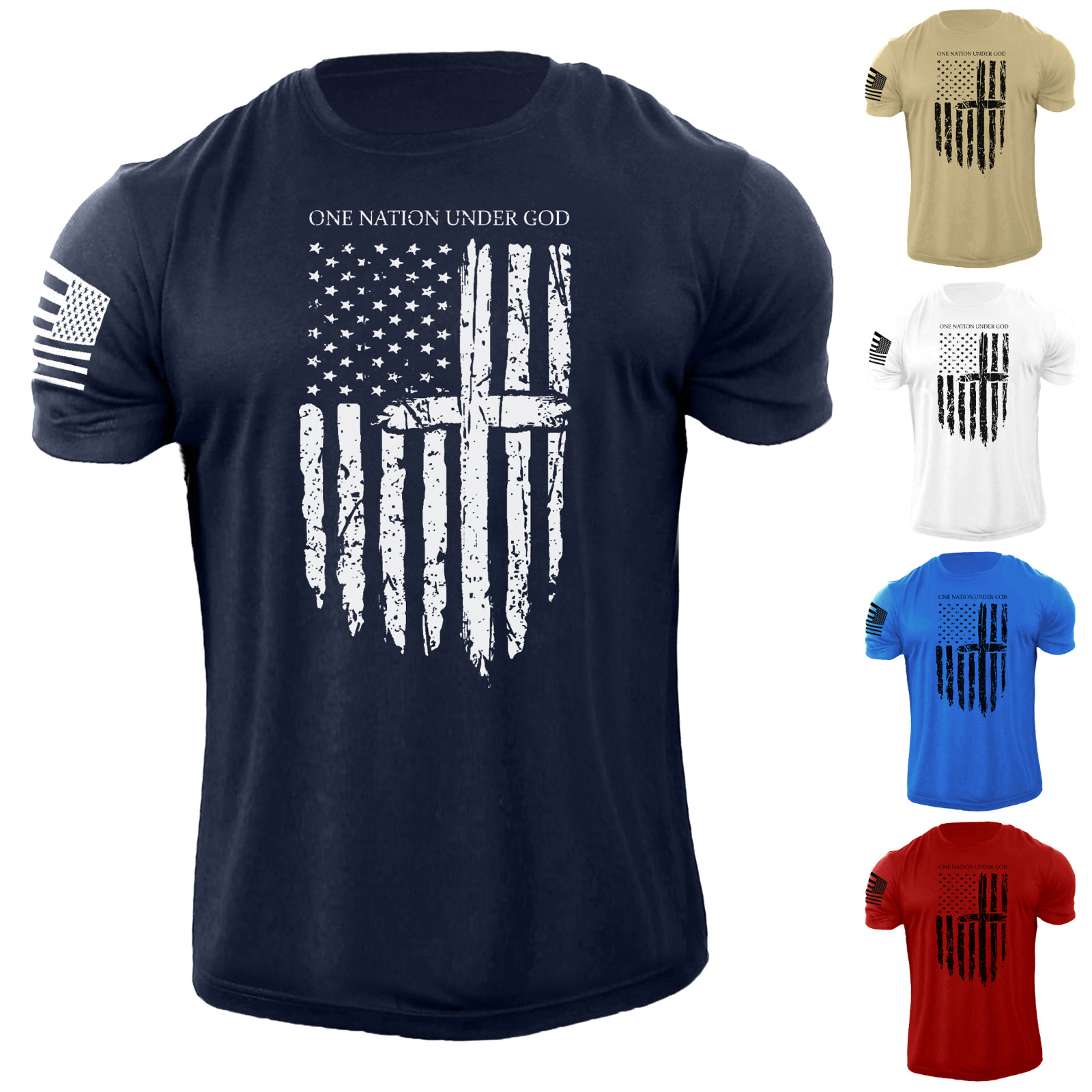 Men's One Nation Under God USA Flag T Shirt American Patriotic 100% Cotton gallery