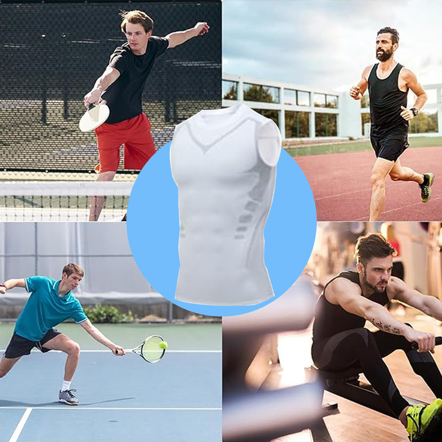 Men Compression Shirt Version Ionic Shaping Sleeveless Vest Sports Tank Top US gallery