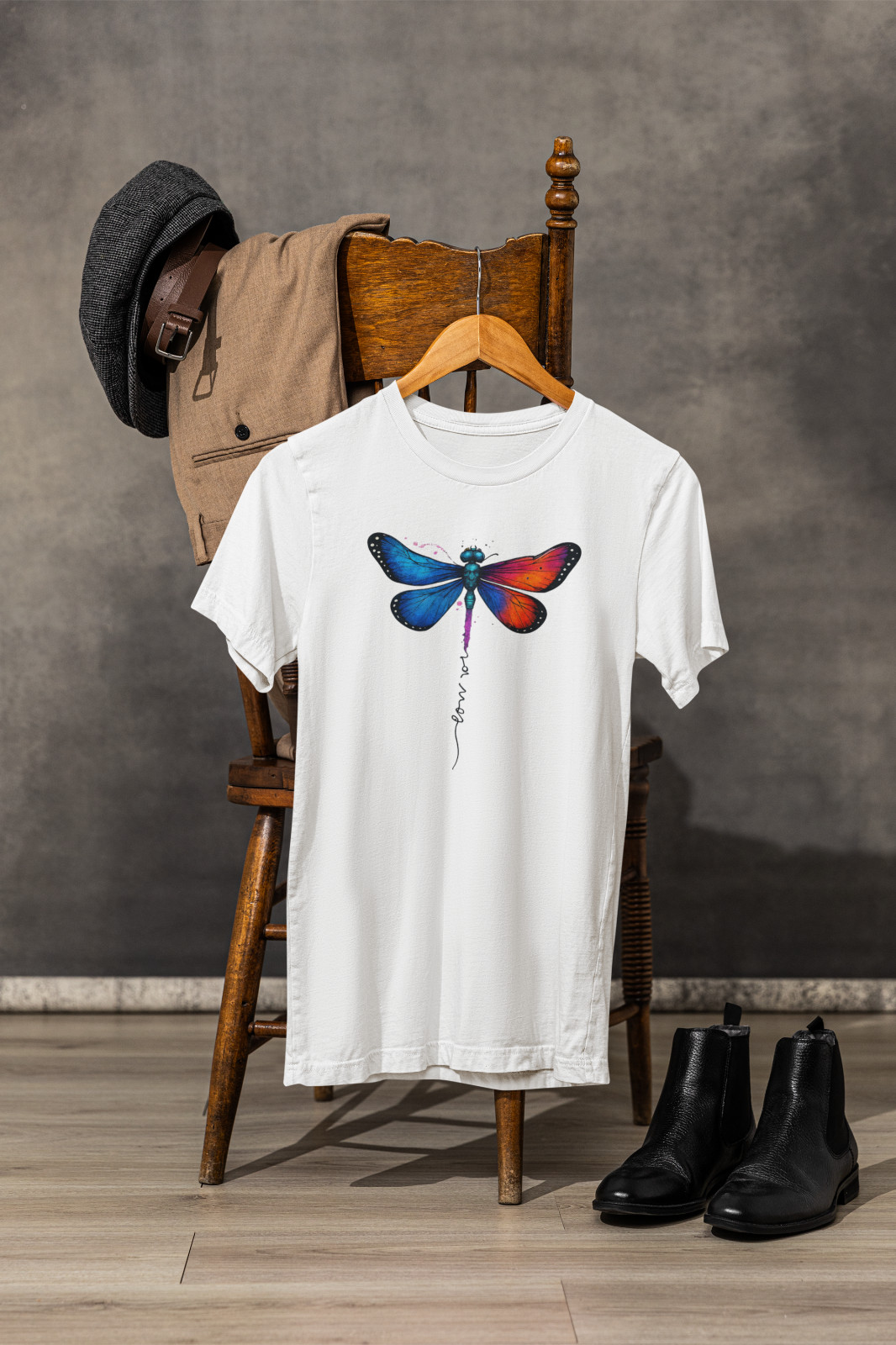 Colorful Dragonfly Love Script Watercolor Boho Art Graphic T-Shirt A94 gallery