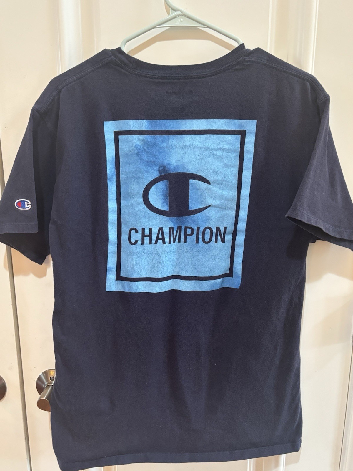 Champion Activewear Blue Short Sleeve Mens Size Medium 2 small stains as shown gallery