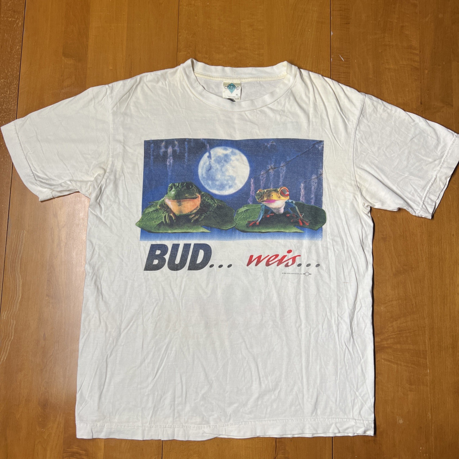 Vintage Budweiser Frogs XL T-Shirt Bud Weis Er Er Er Lovers Moon 1995 NOS gallery