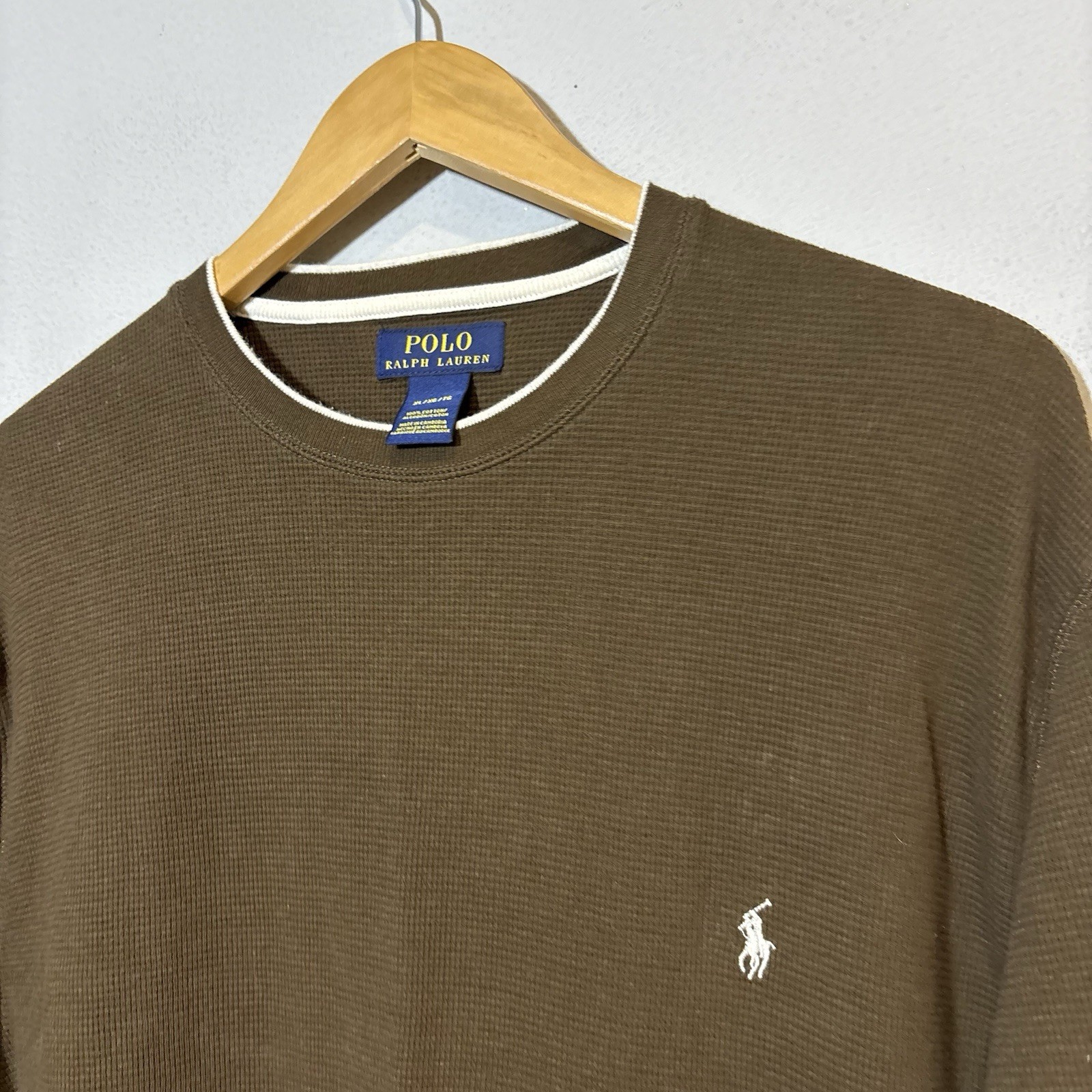 Polo Ralph Lauren Men Long Sleeve Waffle Knit Thermal Shirt XL Olive Green Pony gallery