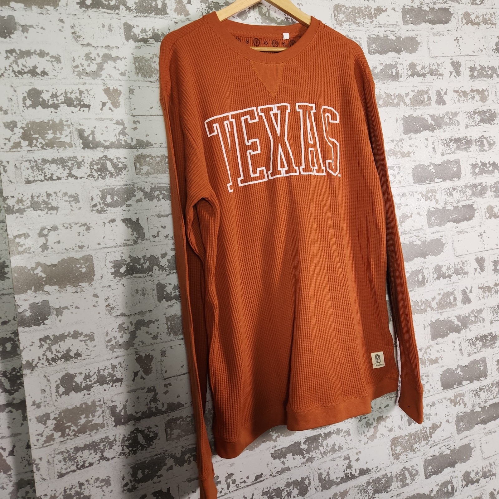 Pressbox Texas Longhorns Thermal Shirt Men's Large Burnt Orange Waffle Knit gallery