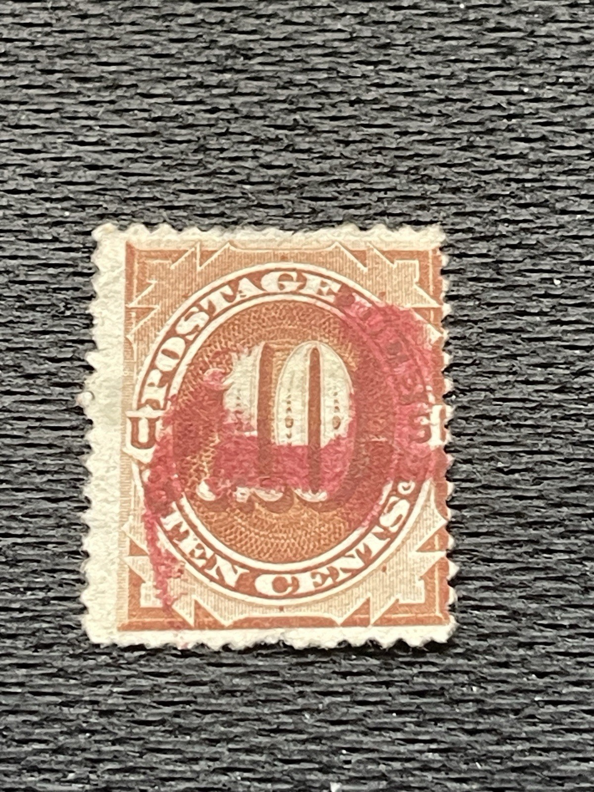 Antique US Stamp Scott # J5 Postage Due Used With Red Cancel