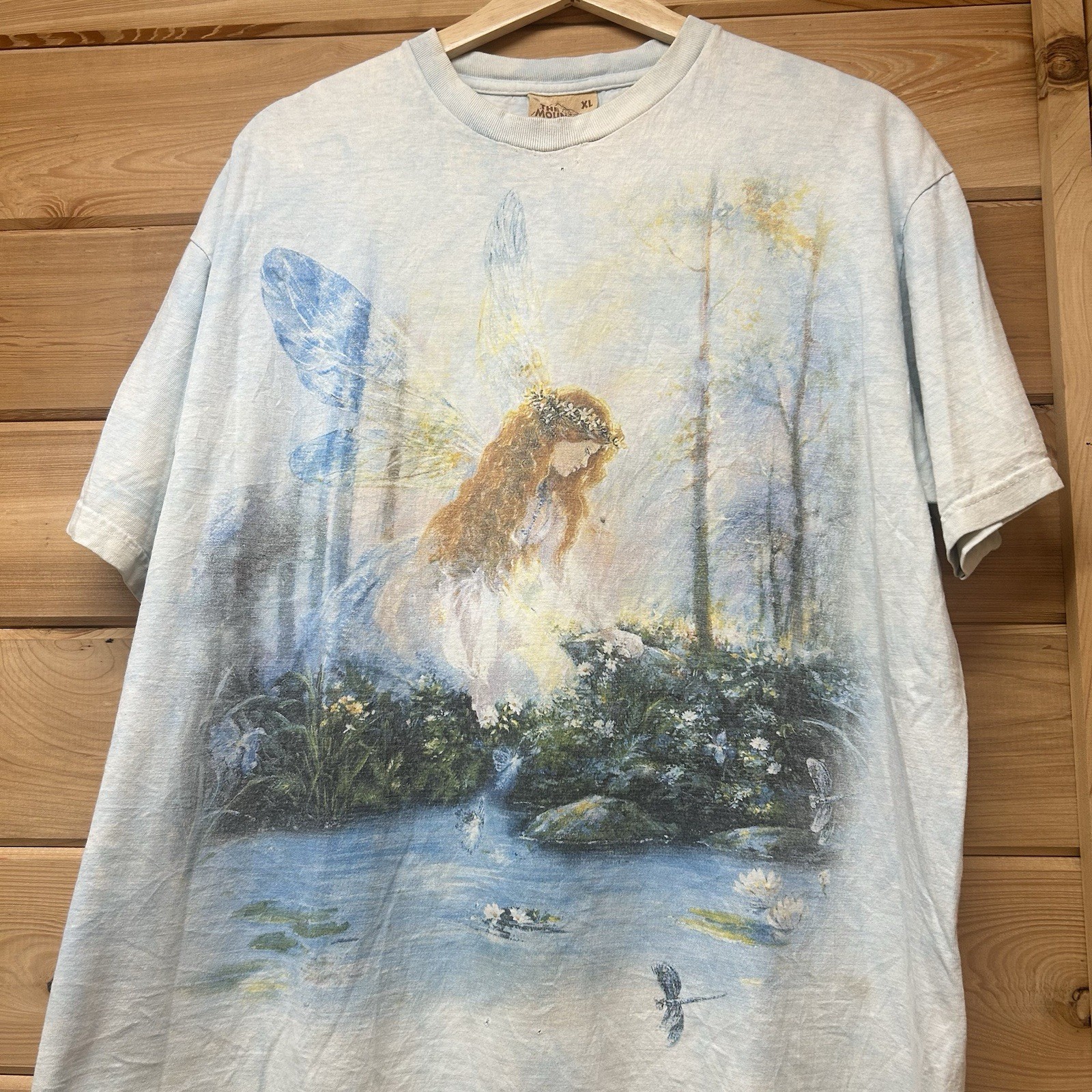 Vintage The Mountain Light Blue Tie Dye Fairy Forest Nature Graphic T Shirt L/XL gallery