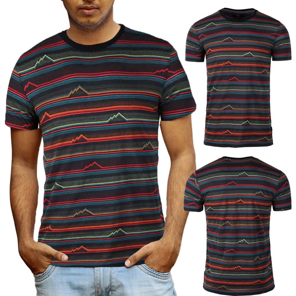 Beautiful Giant Men’s Striped T-shirt Jacquard Regular Fit Outdoor BLACK