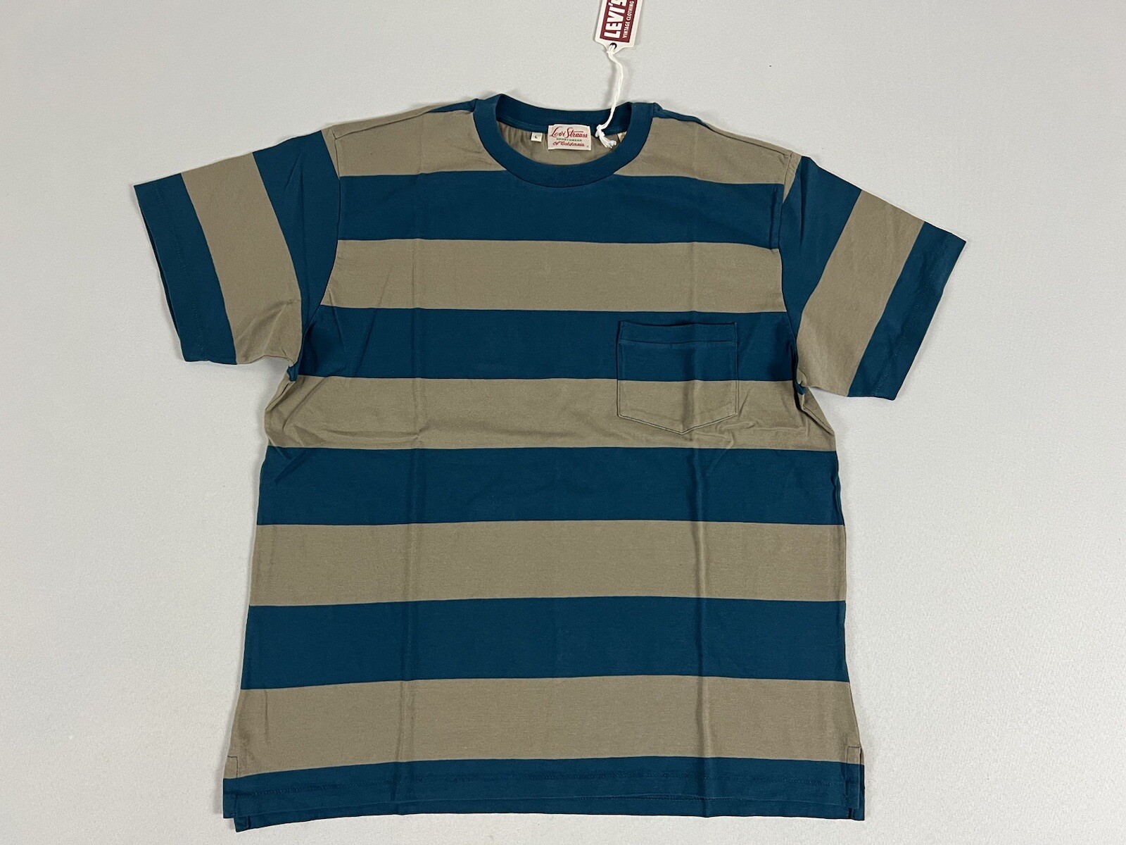 LEVIS VINTAGE CLOTHING LVC 1940’S SPLIT HEM T-SHIRT STRIPE BLUE/GRAY L NWT gallery