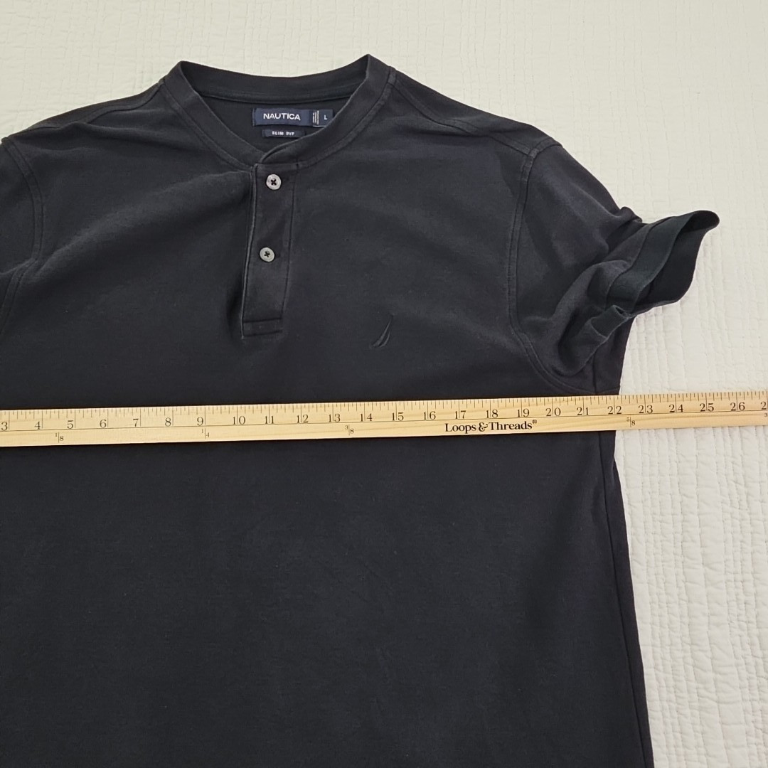 Nautica Slim Fit Heavy Crew Neck Shirt Men's Large Dark Navy Blue EUC LN gallery