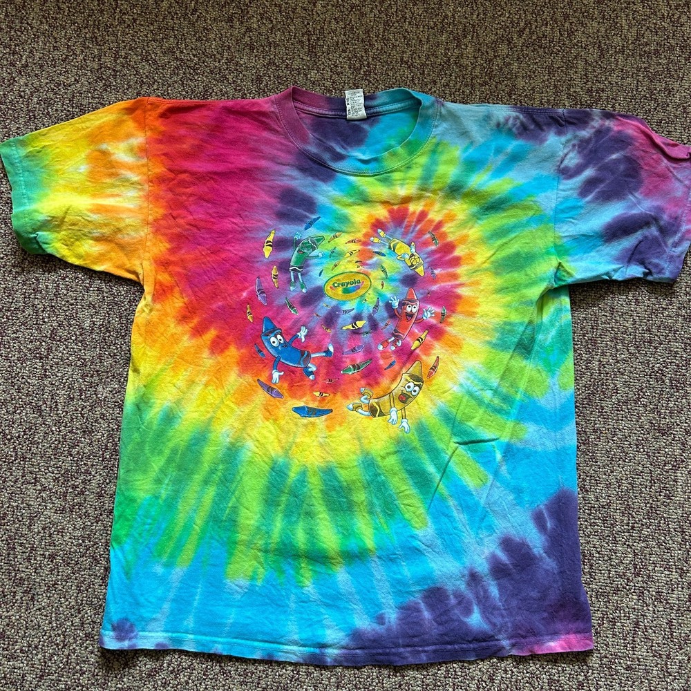 Vintage Crayola Experience Cartoon Hand Dyed Sun Dog Tie Dye T-Shirt Large