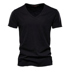 Men’s 100% Cotton V-Neck Slim Fit Solid Color Short Sleeve T-Shirt