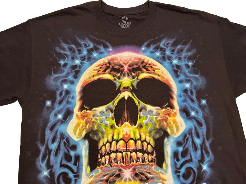 Liquid Blue Multi-Color Skull Graphic On Black T-Shirt Medium Brand New gallery