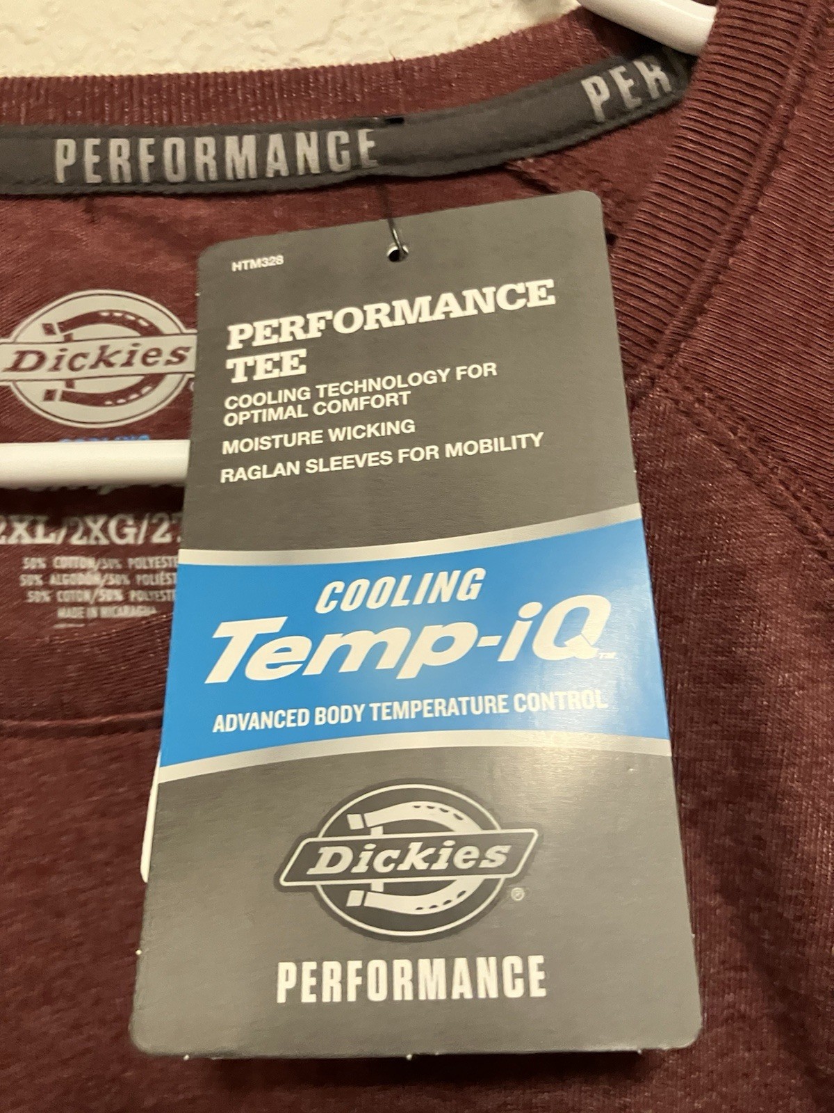Dickies Performance Tee, Temp-iq Maroon 2-XL Size, Moisture Wicking gallery