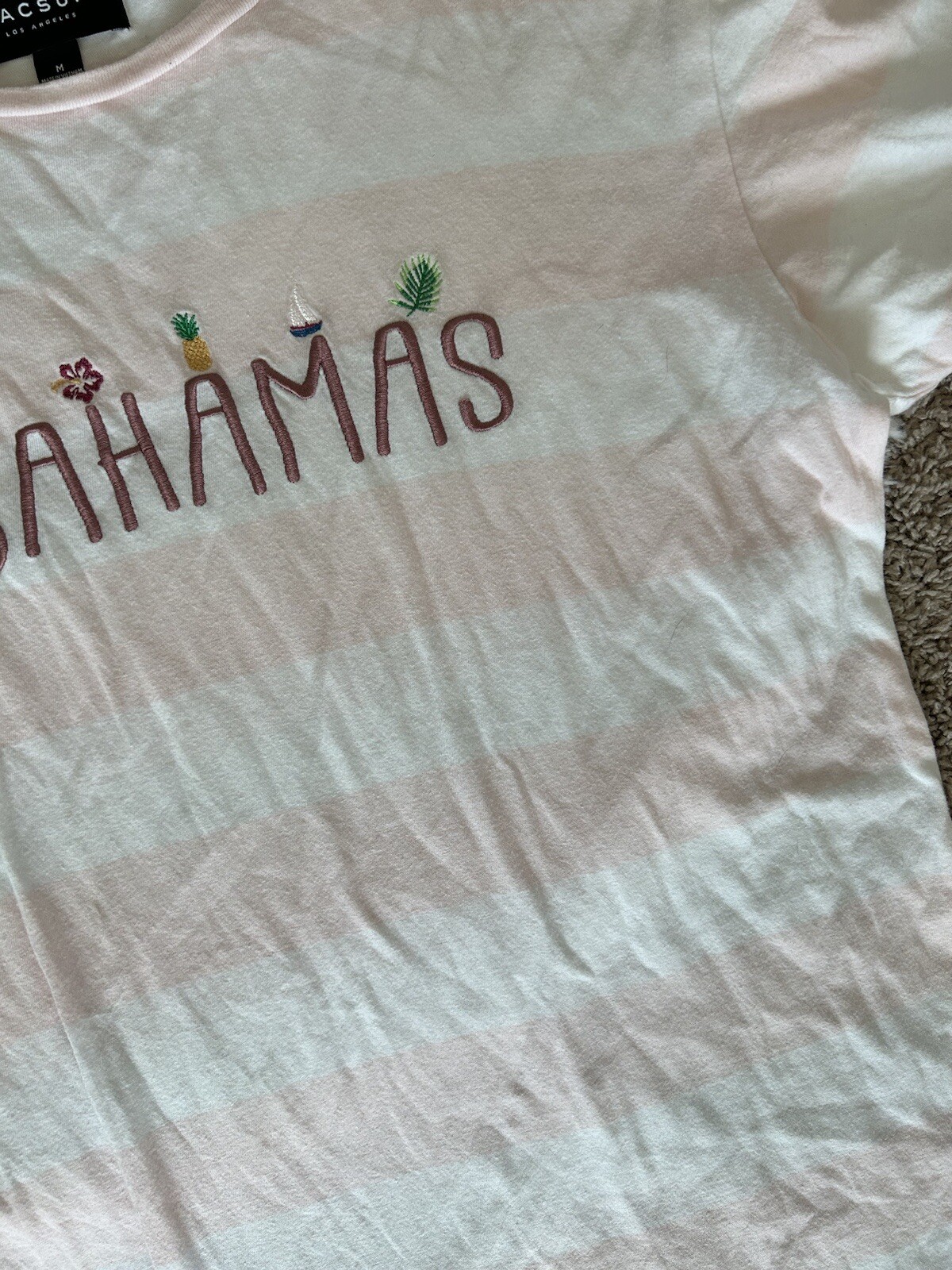 Pacsun Striped Tee Bahamas Shirt Trendy Modern 90s Style Crew tee Pink White M gallery