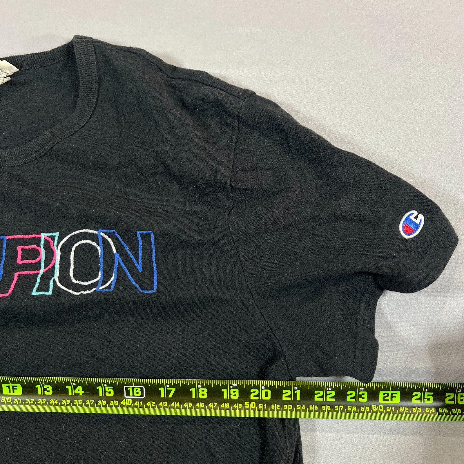 Champion T Shirt Mens L Black Embroidered Logo Cotton Ribbed Crew Neck Pullover gallery