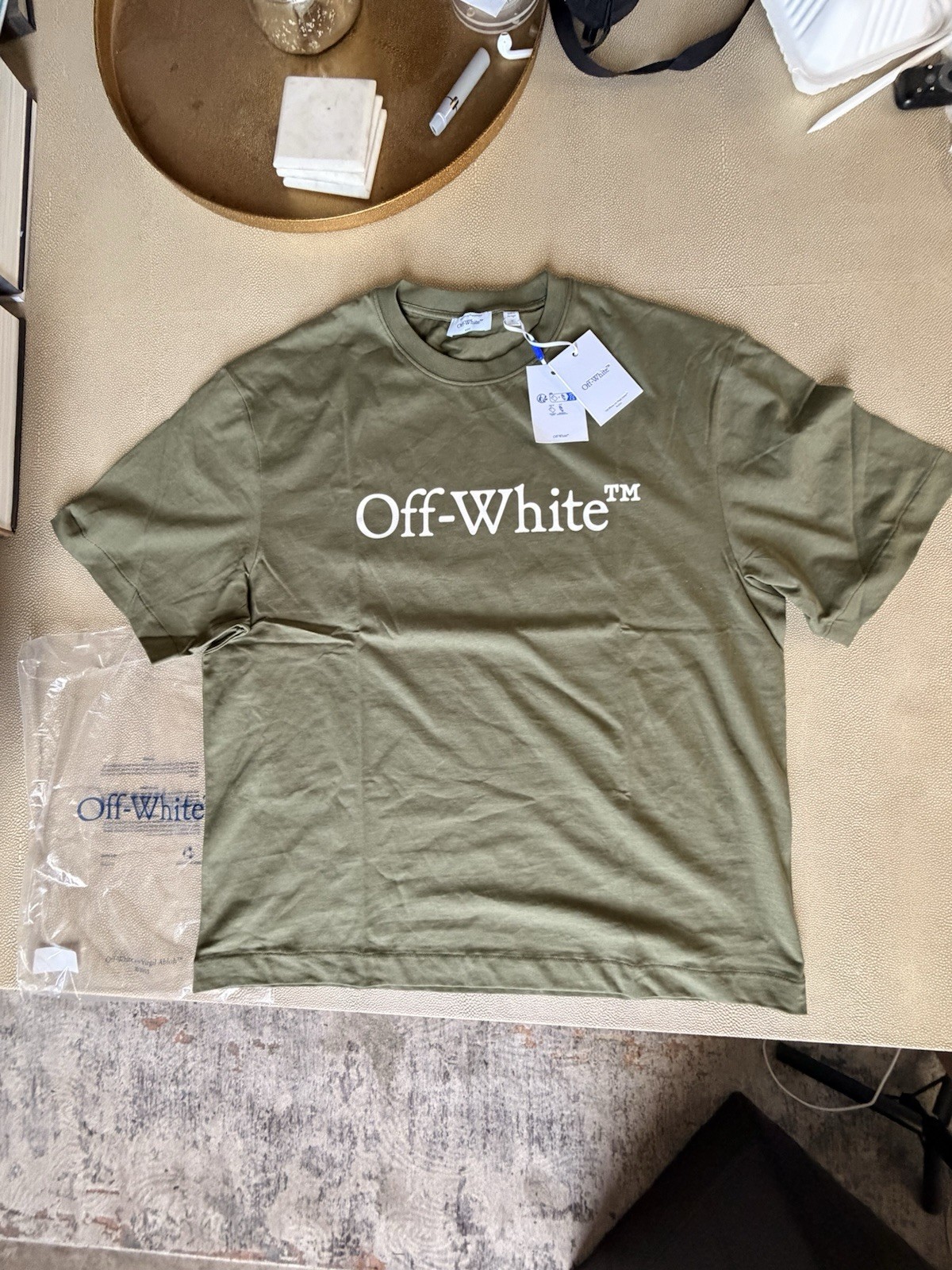 Off-White c/o Virgil Abloh Big Bookish Skate T-Shirt Military Green Sz Large NWT gallery