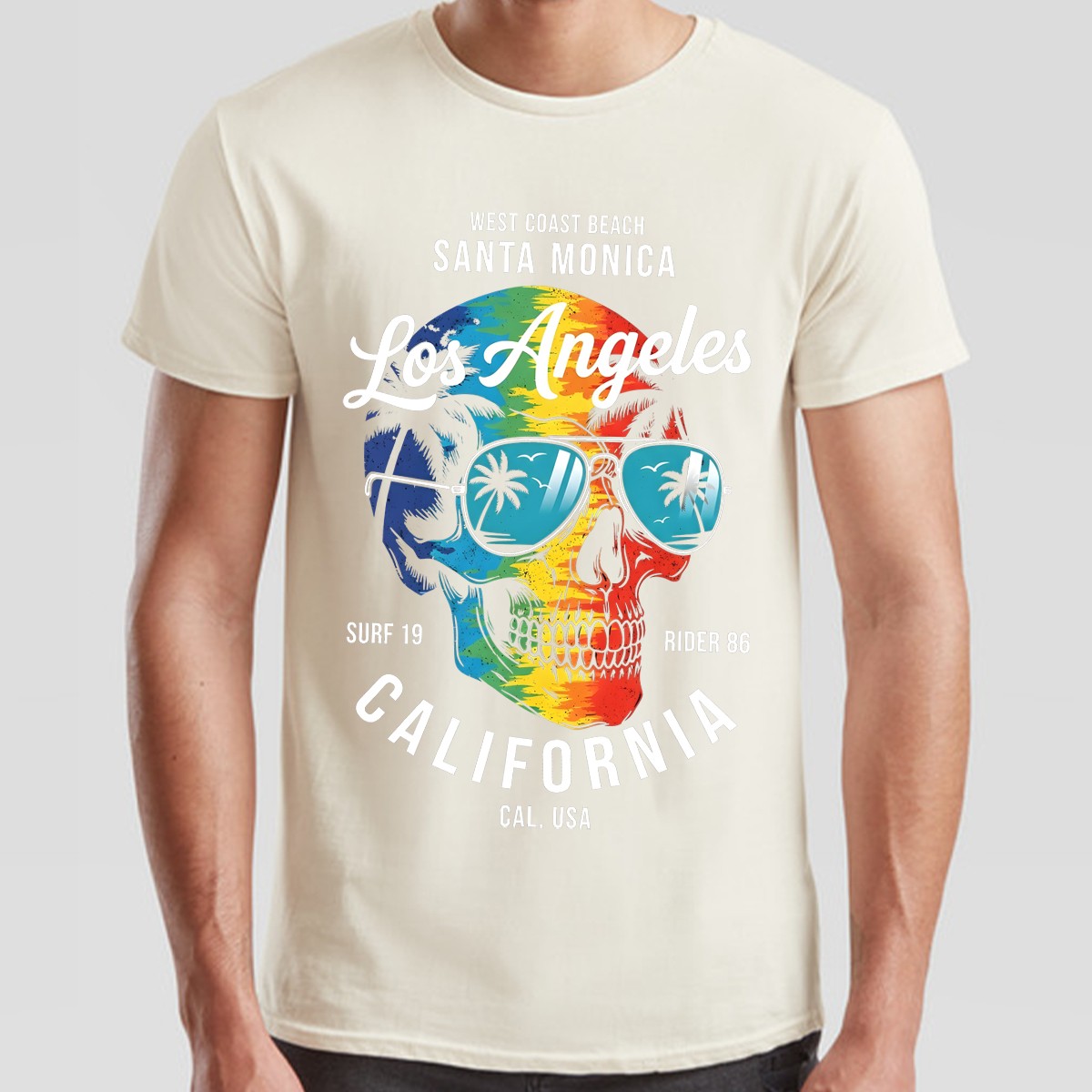 Los Angeles California Travel Mens T-Shirt Santa Monica West Coast Beach Skull gallery