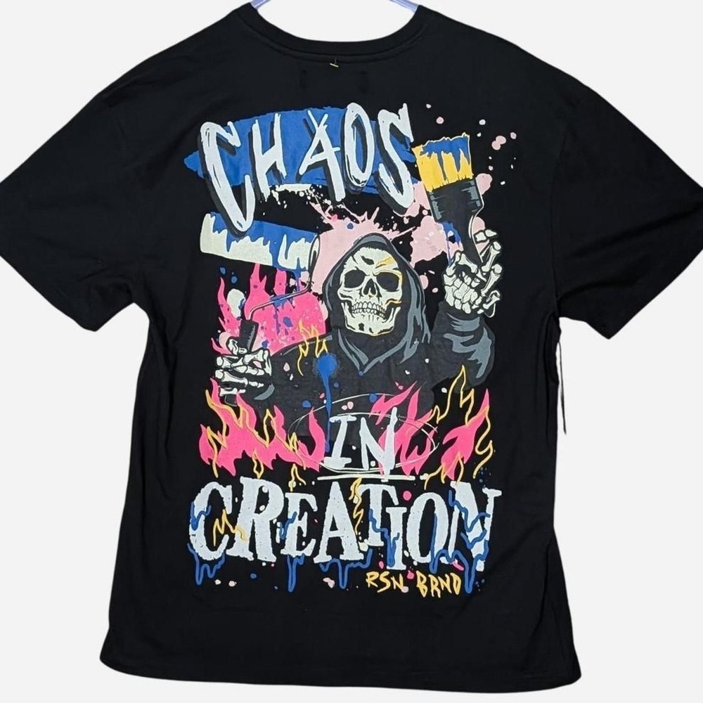 NWT Reason Brand Chaos In Creation Grim Reaper Black Tee Shirt Mens Size Large