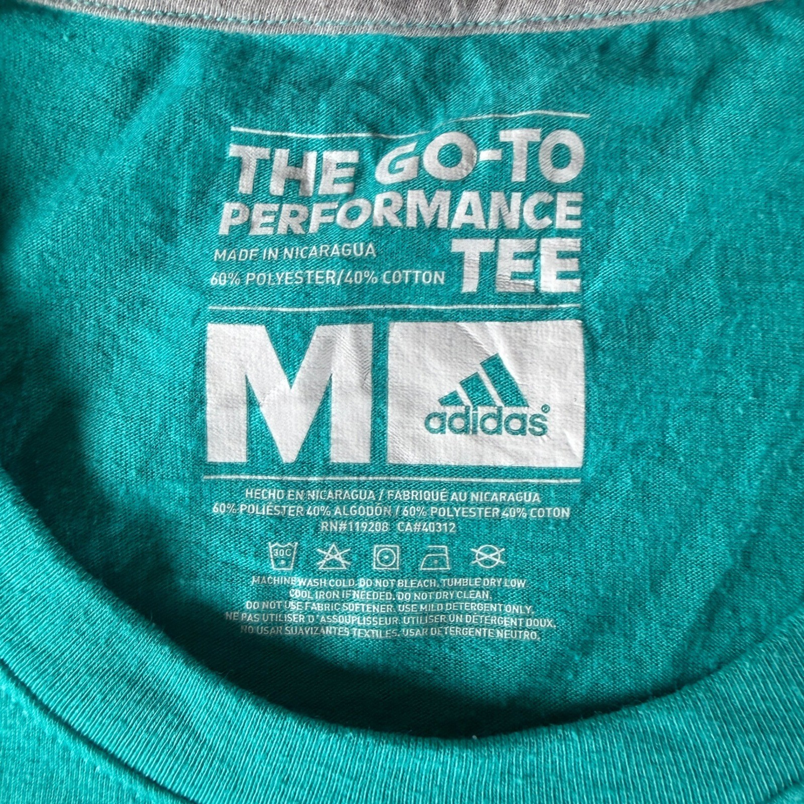 Adidas Go-To Performance Tee Teal Green Climalite Short Sleeve Shirt Mens Medium gallery