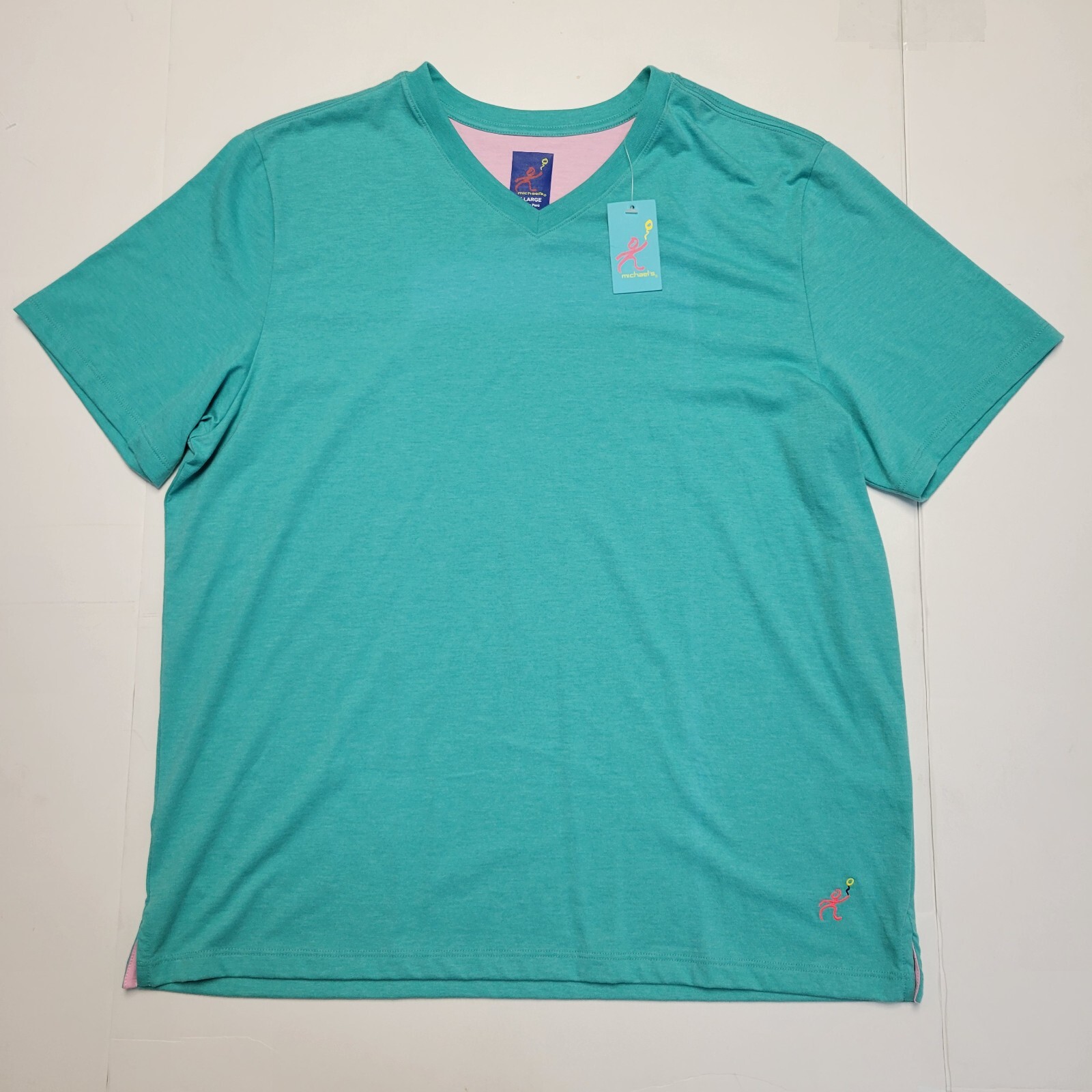 $59 New MICHAEL’S V-Neck SS Shirt Men’s XL X-LARGE Teal Green Cotton Poly Blend