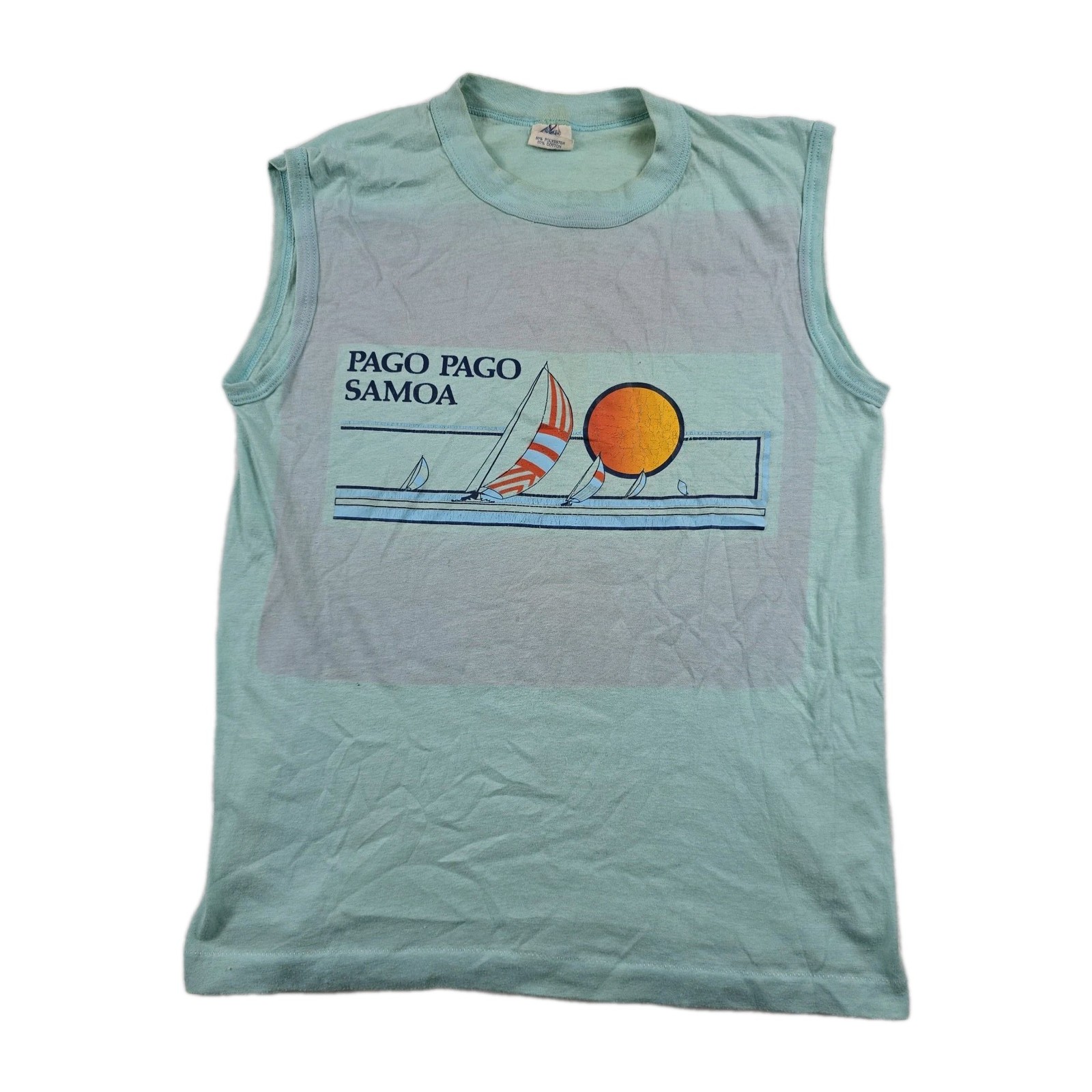 Vintage Tank Top Pago Pago Samoa Blue Distressed Size Medium Shirt TeeJays gallery