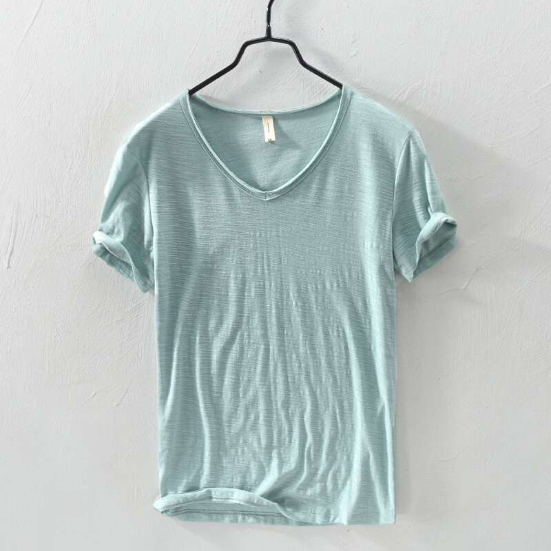Men Cotton Short Sleeve T-shirt V-neck Sports Casual Tops Summer Thin Slim Plain gallery
