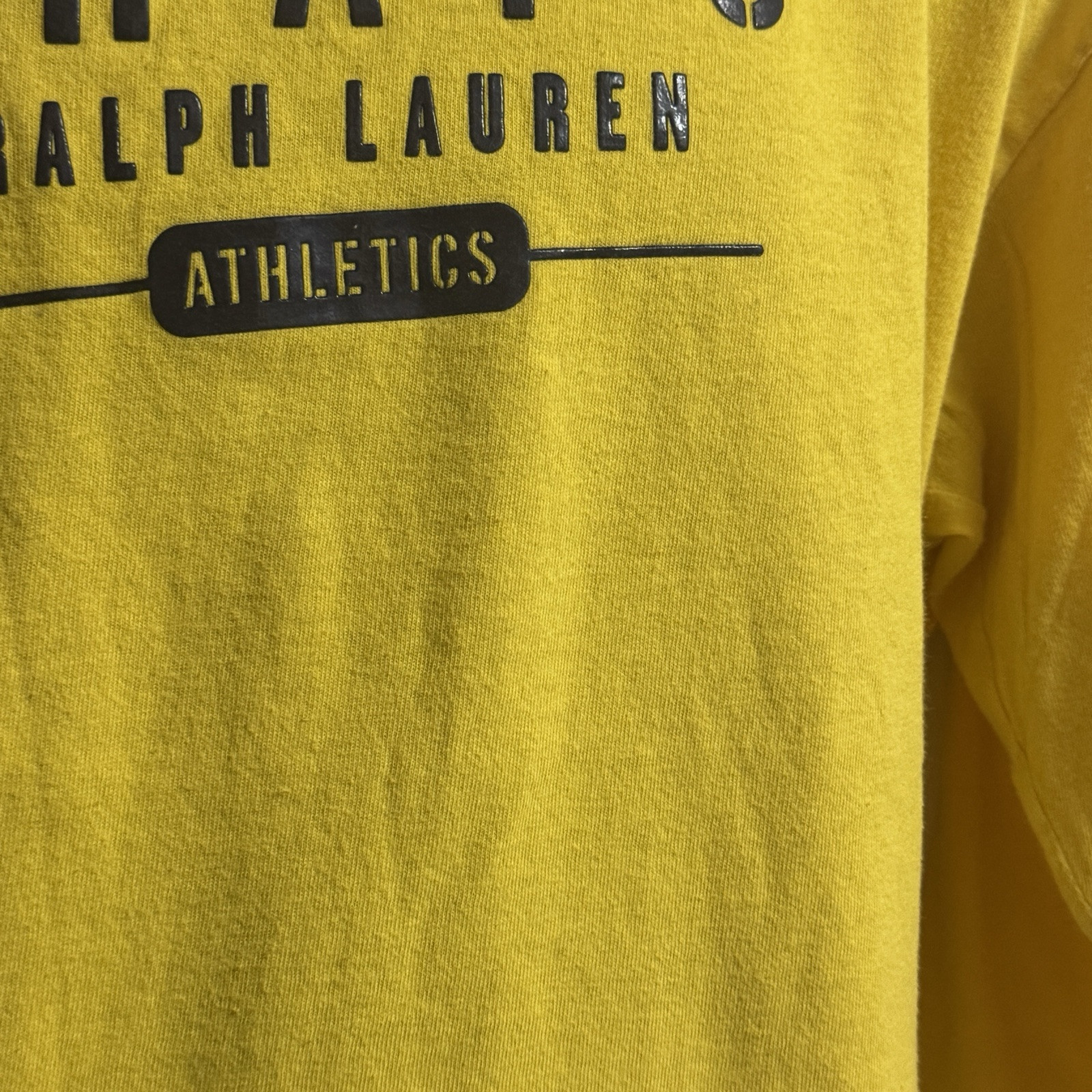 Vintage Chaps Ralph Lauren Spellout L Yellow Blue Ringer Tee Long Sleeve USA gallery