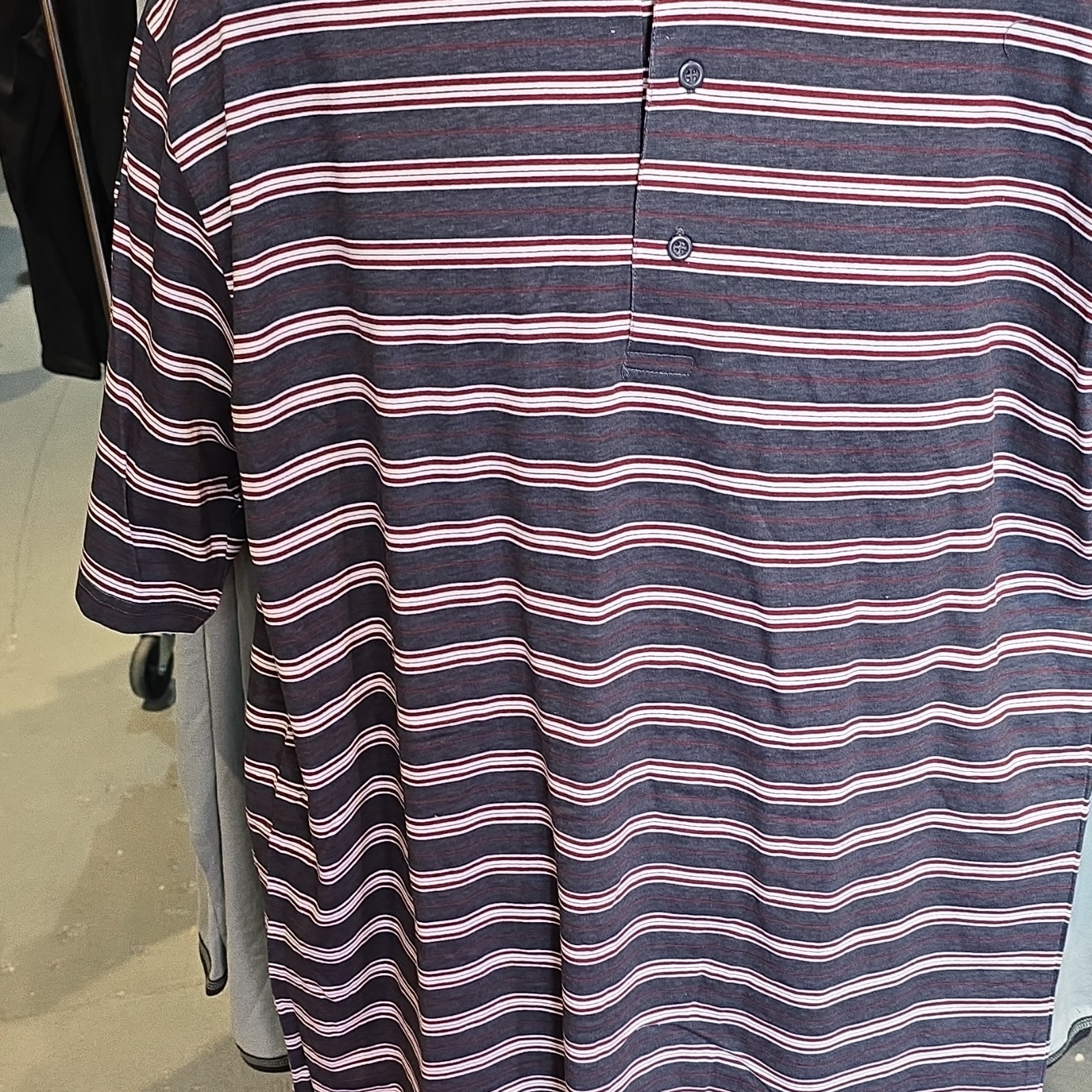 Orange Gray White Striped V-Neck Men's Short Sleeve Cotton Knit T-Shirt gallery