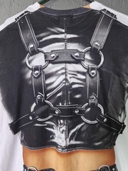 FAUX REAL Men’s Leather Daddy Biker Double Graphic Large Novelty T-Shirt *Read