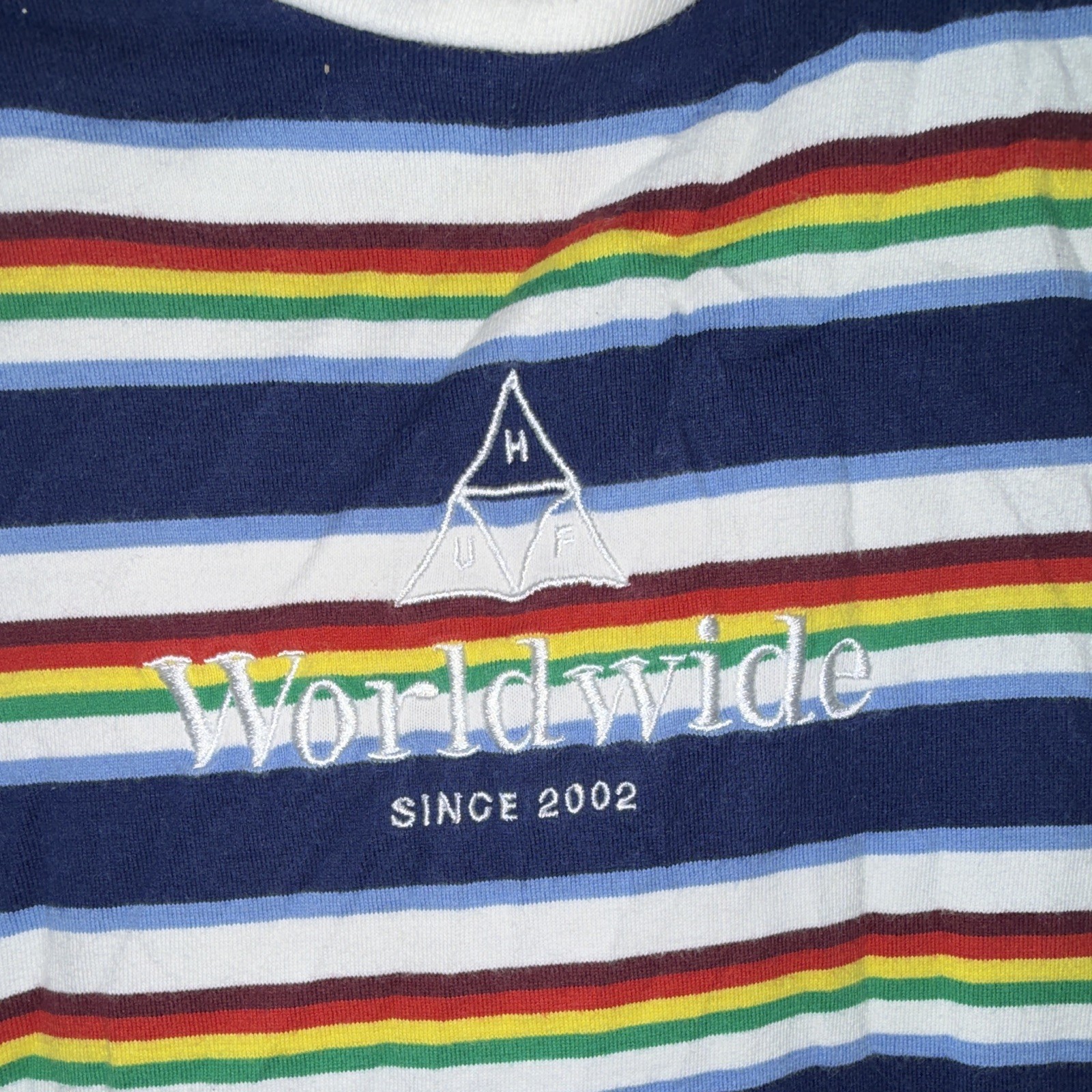 HUF Worldwide Mens Size S Crew Neck Embroidered T-Shirt Striped Skate gallery