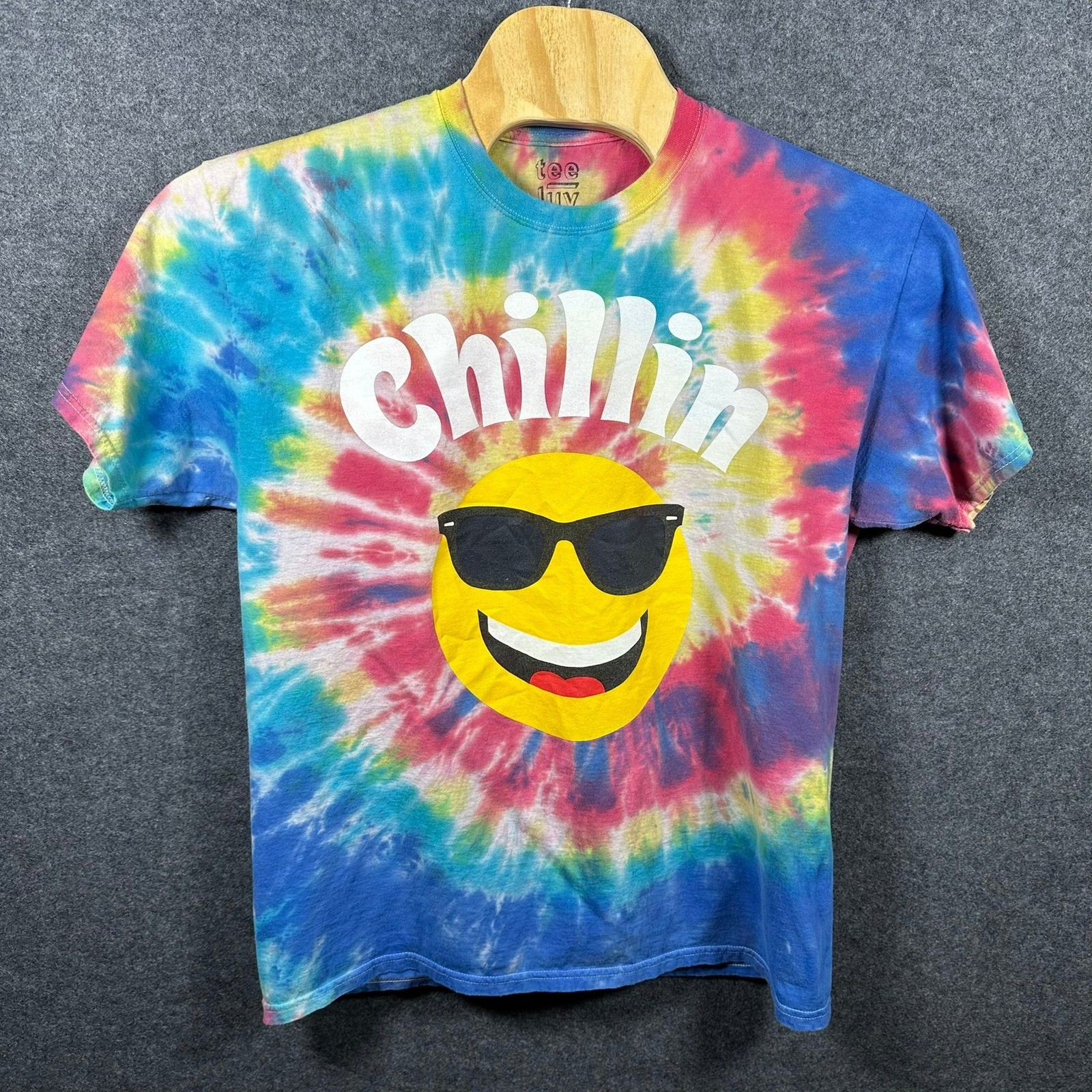 Tee Luv Mens Chillin Smiley Face Sun Tie Dye Graphic T-Shirt XL Multicolor gallery