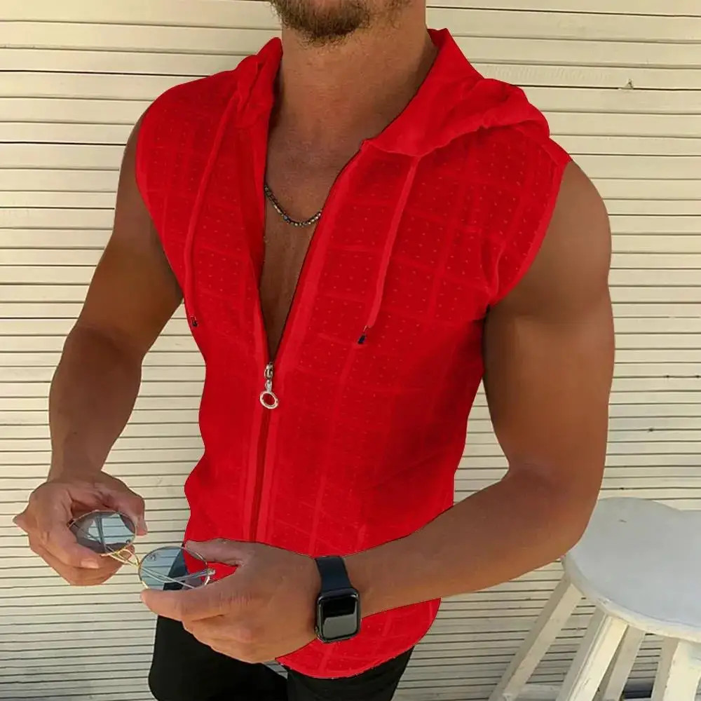 2026 sleeveless hooded zipper cardigan T-shirt for men's summer new fashion gallery