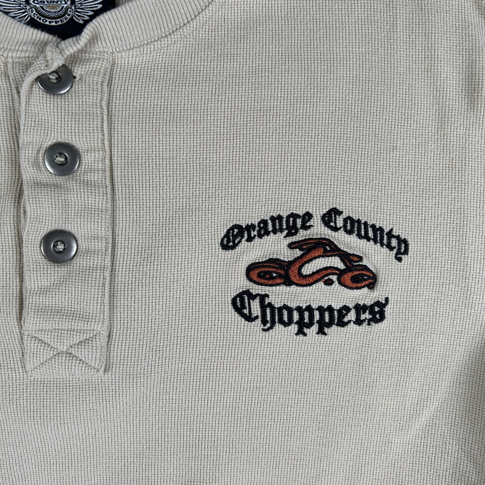 Orange County Choppers Shirt Mens Large Beige Thermal Henley Waffle Biker Logo gallery