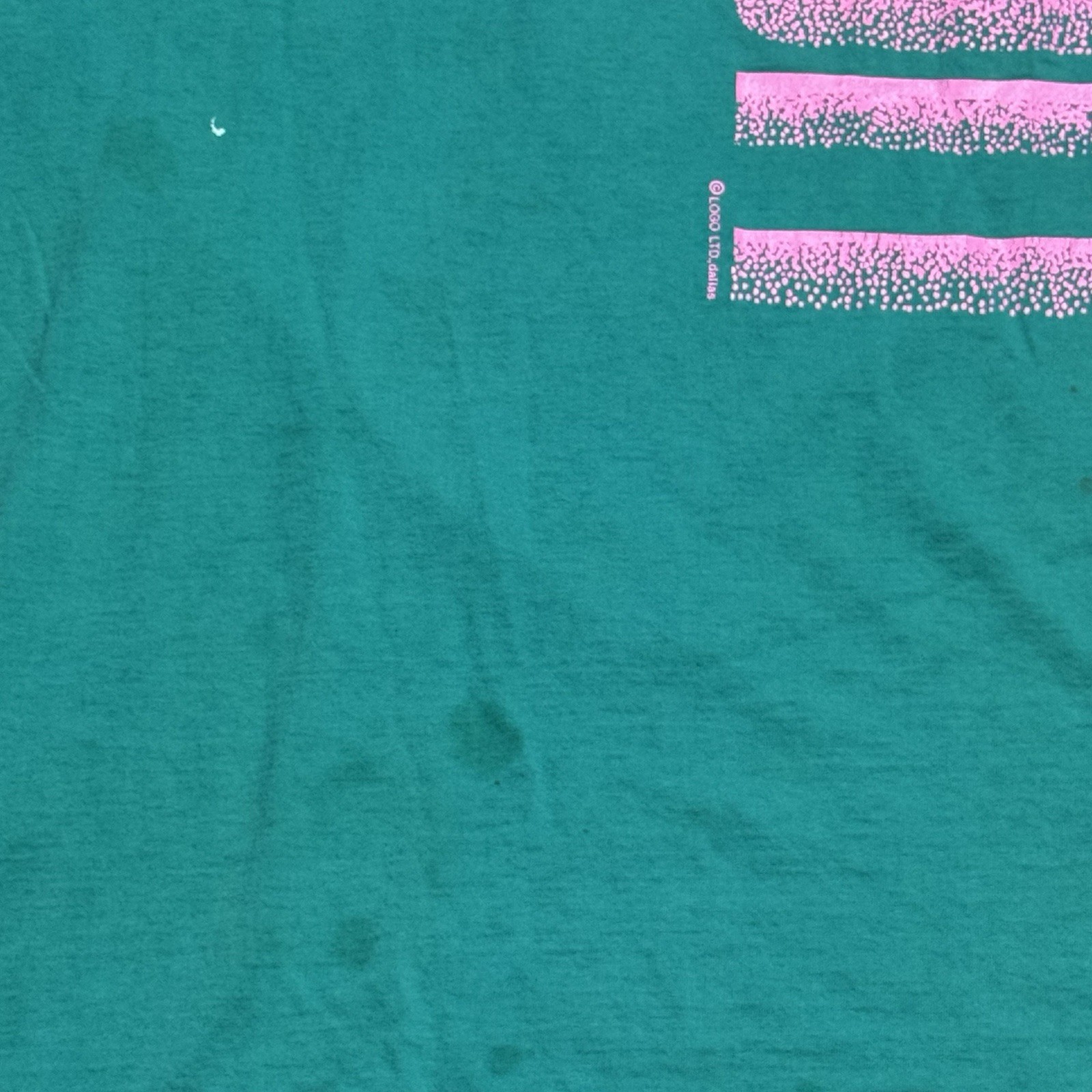 Vintage 90s Detroit Tall Tee T-Shirt OSFA Teal w/ Neon Pink Spellout Made In USA gallery