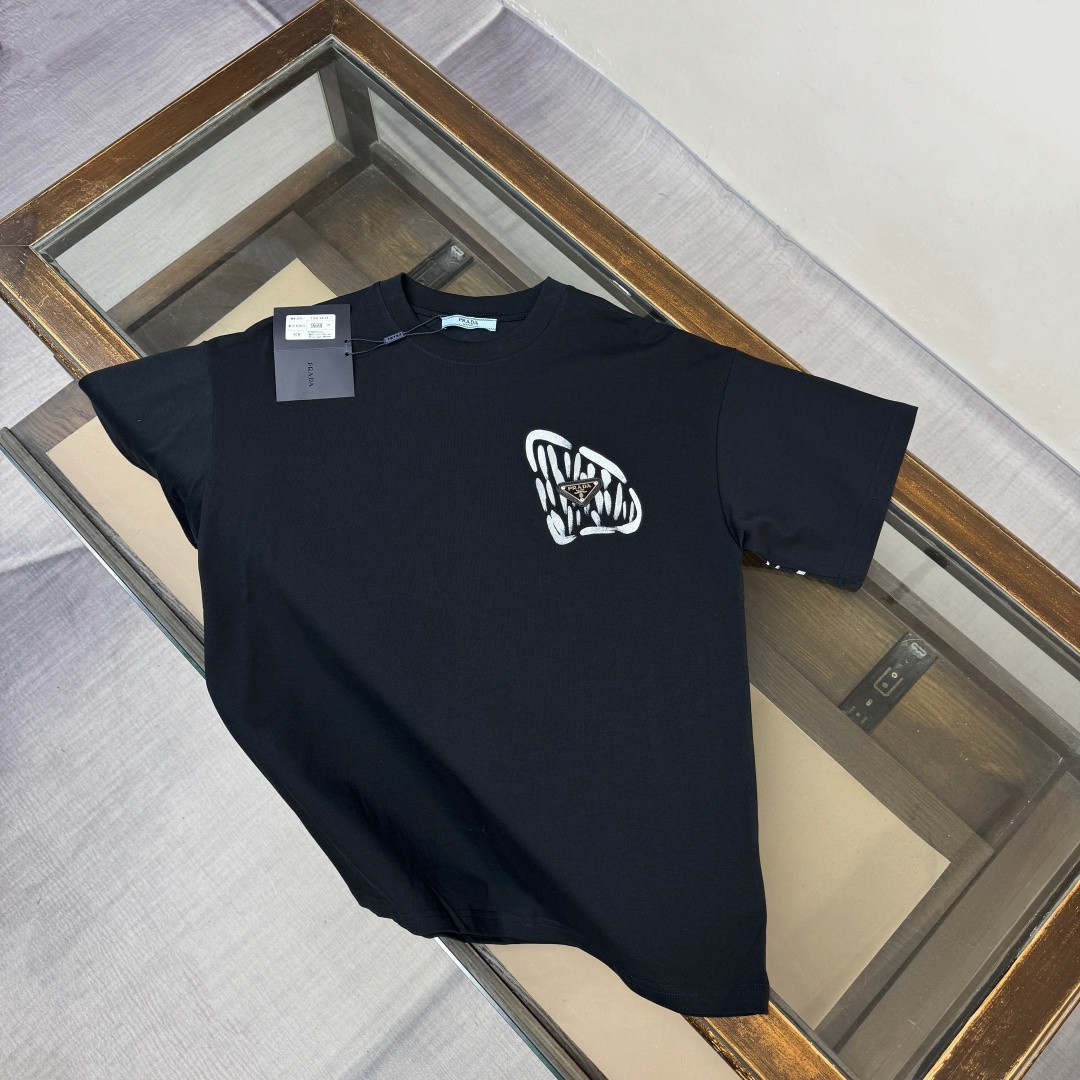 New Moncler Men’s Summer Black Crew-Neck Short-Sleeve Shirt L