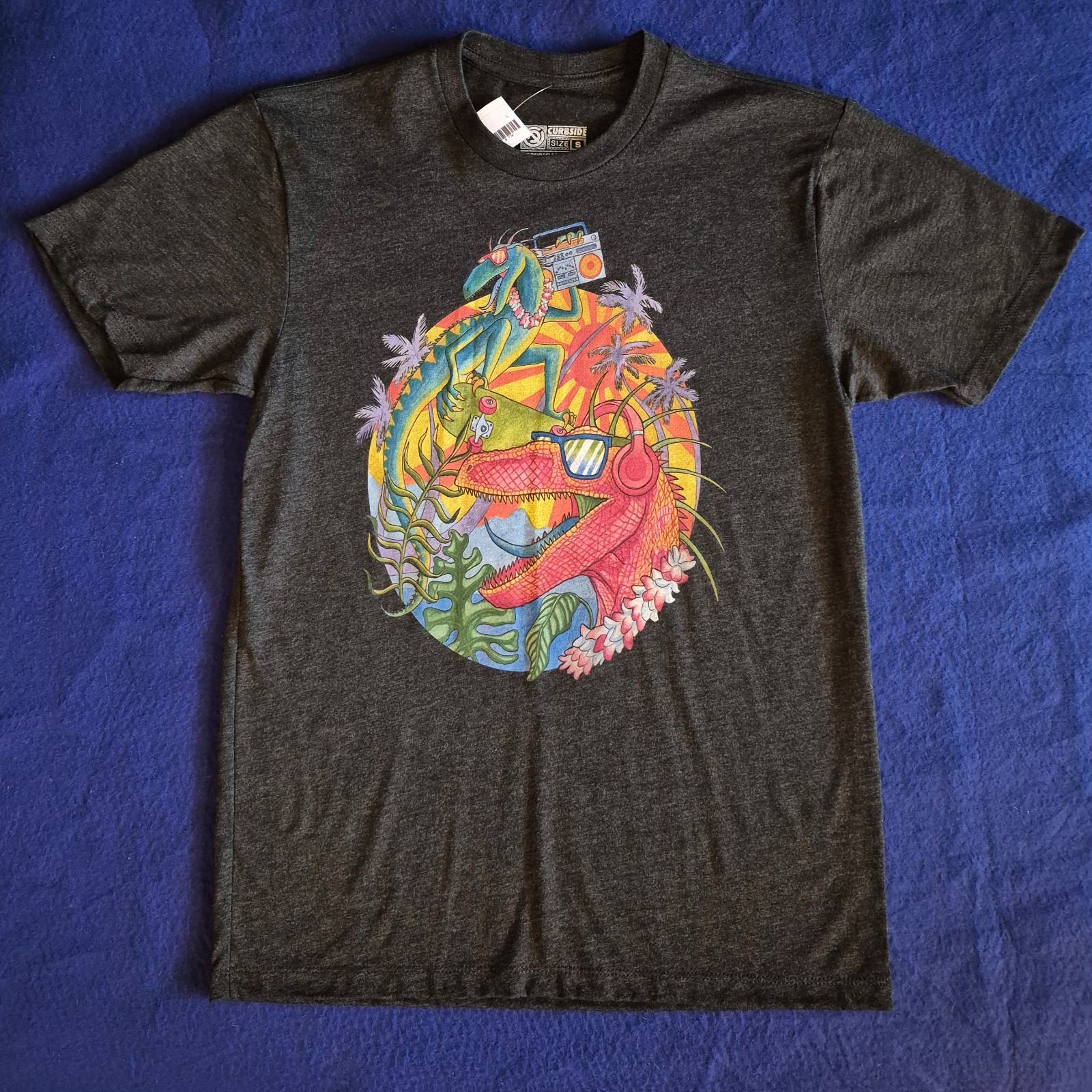 NEW - SMALL - Curbside Clothing Rad Raptors - Black Heather Tee Shirt Indie Art gallery