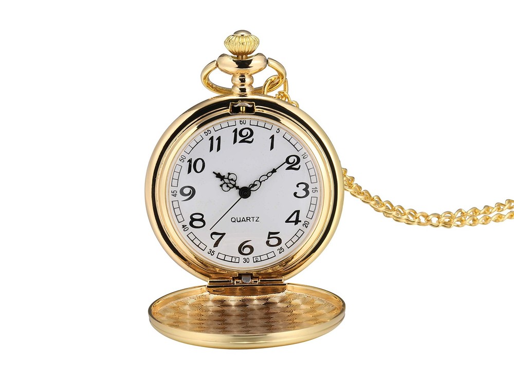 Smooth Vintage Pocket Watch with Chain (Gold)