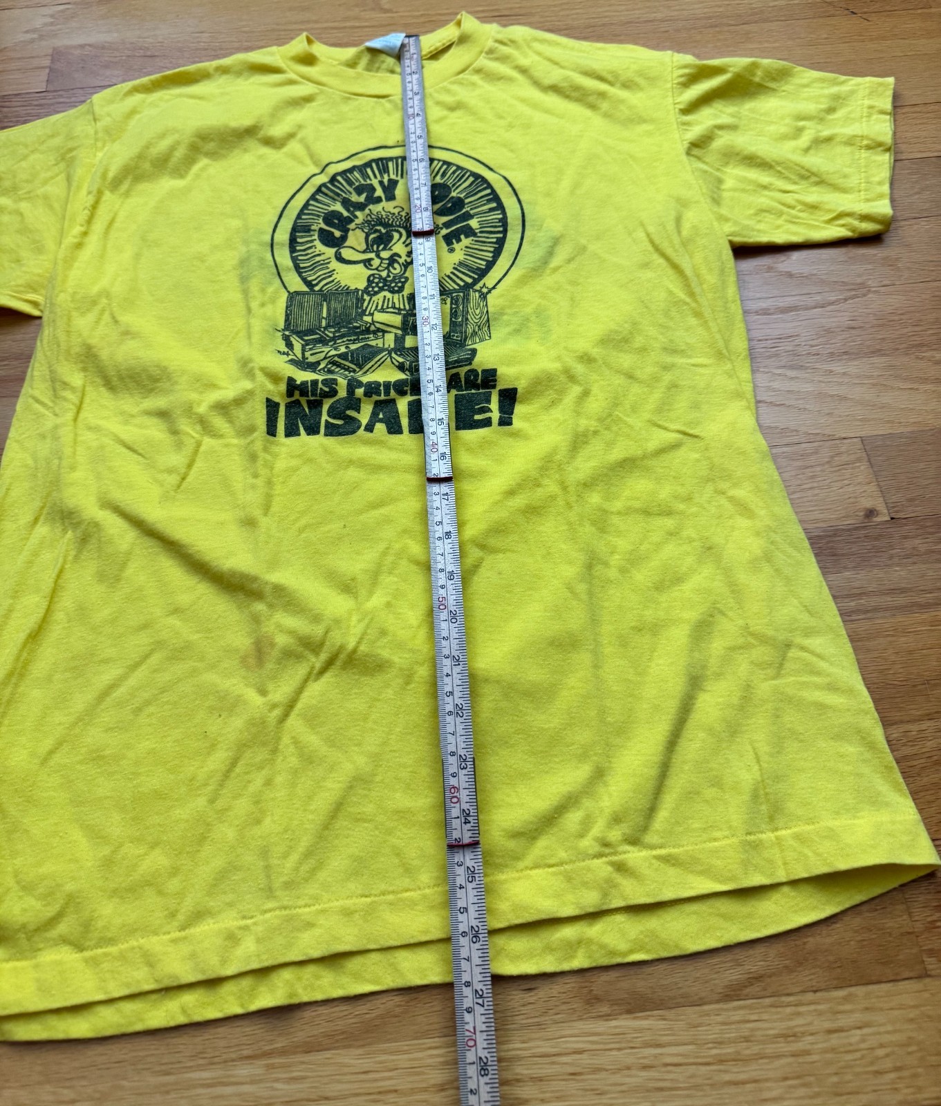 VTG Crazy Eddie T Shirt Mens Size XL Yellow 80s NYC MADE N USA Two Sided EX + gallery
