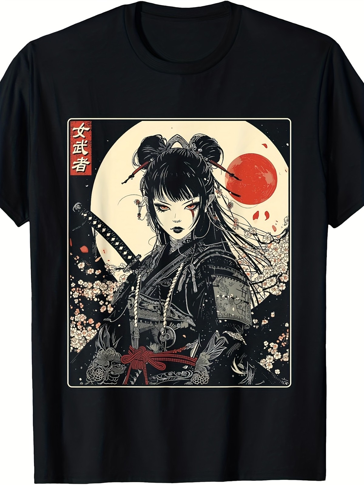 Gothic Samurai Woman Katana T-Shirt Japanese Dark Anime Graphic Tee