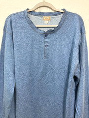 LL BEAN Mens River Drivers Shirt 90s Two Layer Henley Thermal Wool Blend Blue XL