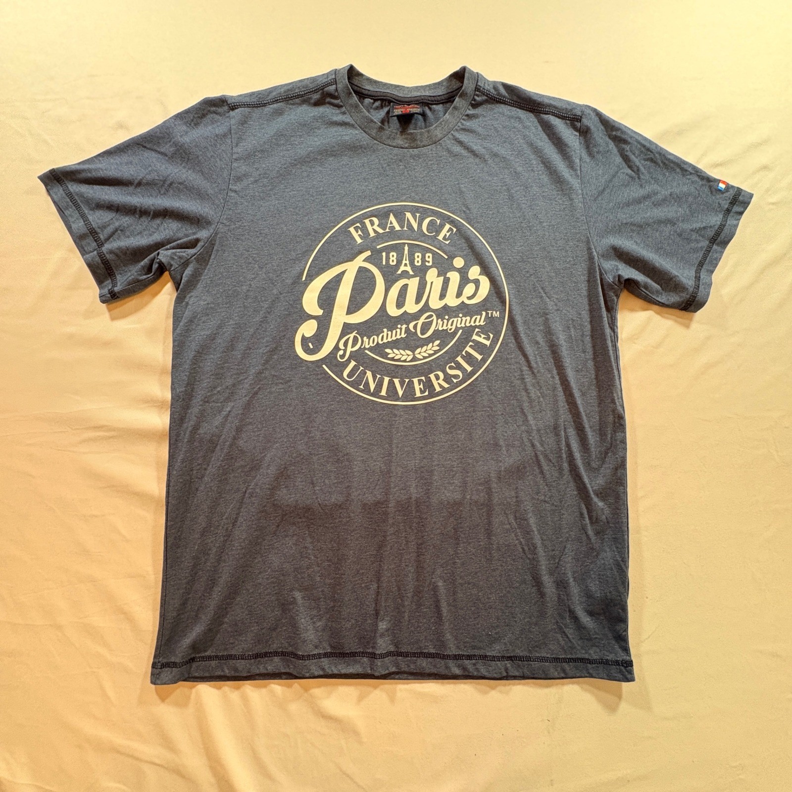 Paris France Universite Graphic T-Shirt Mens Large Navy Blue Cotton Blend Tee gallery